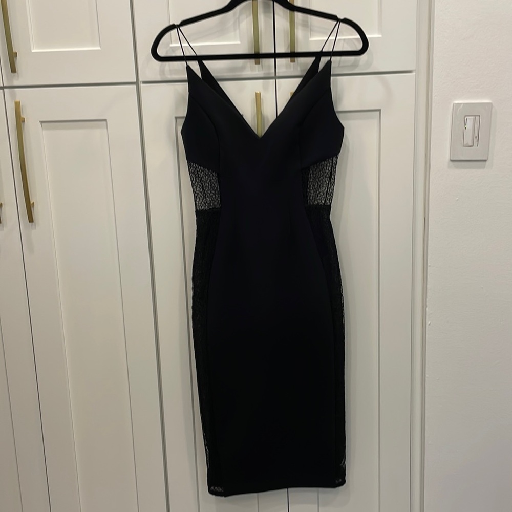 Nicholas Crepe Insert Midi Black Dress